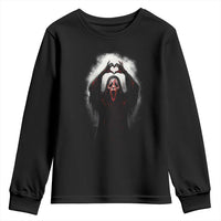 Funny Scary Face Ghost Hand Heart Sign Halloween Youth Sweatshirt - Wonder Print Shop