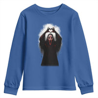Funny Scary Face Ghost Hand Heart Sign Halloween Youth Sweatshirt - Wonder Print Shop