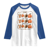 Tis The Season Fall Thanksgiving Raglan Shirt American Football Pumpkin - Wonder Print Shop