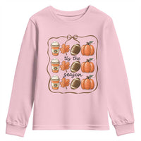 Tis The Season Fall Thanksgiving Youth Sweatshirt American Football Pumpkin - Wonder Print Shop