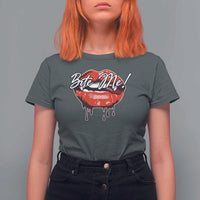 Halloween T Shirt For Women Bite Me Vampire Red Lips Teeth Bloody - Wonder Print Shop