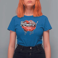 Halloween T Shirt For Women Bite Me Vampire Red Lips Teeth Bloody - Wonder Print Shop