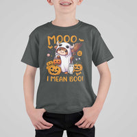 Spooky Cow Halloween T Shirt For Kid Moo I Mean Boo Funny Ghost Heifer - Wonder Print Shop