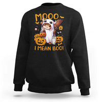 Spooky Cow Halloween Sweatshirt Moo I Mean Boo Funny Ghost Heifer - Wonder Print Shop