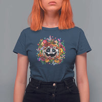 Day Of The Dead T Shirt For Women Pumpkin Sugar Skull Halloween Flowers - Wonder Print Shop