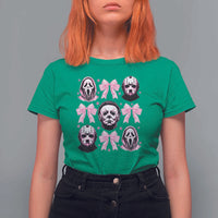 Halloween T Shirt For Women Scary Murderers Pink Bows Coquette Aesthetic - Wonder Print Shop