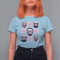 Halloween T Shirt For Women Scary Murderers Pink Bows Coquette Aesthetic - Wonder Print Shop