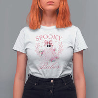 Halloween T Shirt For Women Spooky Babes Pink Ghost Coquette Aesthetic - Wonder Print Shop