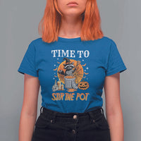 Funny Halloween T Shirt For Women Time To Stir The Pot Cute Raccoon Pumpkin - Wonder Print Shop
