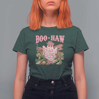 Halloween Western T Shirt For Women Boo Haw Cute Country Cowboy Ghost - Wonder Print Shop