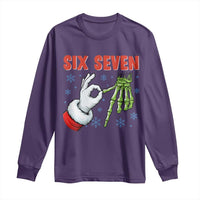 Funny 67 Christmas Long Sleeve Shirt Six Seven Meme Santa Skeleton Hands Gesture Gen Alpha - Wonder Print Shop