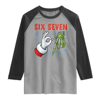 Funny 67 Christmas Raglan Shirt Six Seven Meme Santa Skeleton Hands Gesture Gen Alpha - Wonder Print Shop