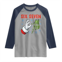 Funny 67 Christmas Raglan Shirt Six Seven Meme Santa Skeleton Hands Gesture Gen Alpha - Wonder Print Shop