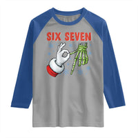 Funny 67 Christmas Raglan Shirt Six Seven Meme Santa Skeleton Hands Gesture Gen Alpha - Wonder Print Shop