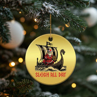 Funny Xmas Santa Viking Christmas Ornament Sleigh All Day Xmas Pagan Norse Longship - Wonder Print Shop