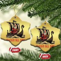 Funny Xmas Santa Viking Christmas Ornament Sleigh All Day Xmas Pagan Norse Longship - Wonder Print Shop