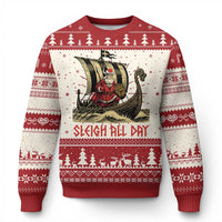 Funny Christmas Santa Viking Ugly Christmas Sweater Sleigh All Day Xmas Pagan Norse Longship - Wonder Print Shop