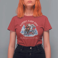 Funny Christmas Santa Viking T Shirt For Women Sleipnir's Sleigh Rides Oh What Fun It Is To Ride - Wonder Print Shop