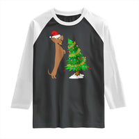 Funny Christmas Wiener Dog Raglan Shirt Decorations Xmas Tree - Wonder Print Shop