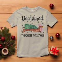 Funny Christmas Wiener Dog T Shirt Dachshund Through The Snow Xmas Tree - Wonder Print Shop