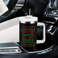 Why Is The Carpet All Wet Todd Christmas Movie Tumbler With Handle Funny Xmas Couple Matching - Wonder Print Shop