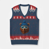 Grizzly Bear Snowboard Goggles Skiing Snow Winter Sport V-Neck Knit Sweater Vest - Wonder Print Shop