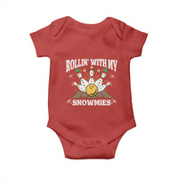 Funny Christmas Bowling Baby Onesie Rollin With My Snowmies Bowling Pins - Wonder Print Shop