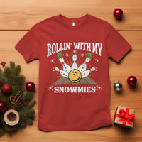 Funny Christmas Bowling T Shirt Rollin With My Snowmies Bowling Pins - Wonder Print Shop