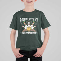 Funny Christmas Bowling T Shirt For Kid Rollin With My Snowmies Bowling Pins - Wonder Print Shop