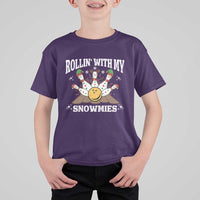 Funny Christmas Bowling T Shirt For Kid Rollin With My Snowmies Bowling Pins - Wonder Print Shop
