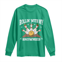 Funny Christmas Bowling Long Sleeve Shirt Rollin With My Snowmies Bowling Pins - Wonder Print Shop