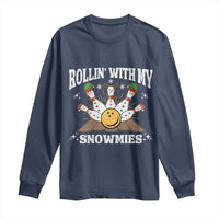 Funny Christmas Bowling Long Sleeve Shirt Rollin With My Snowmies Bowling Pins - Wonder Print Shop