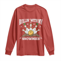 Funny Christmas Bowling Long Sleeve Shirt Rollin With My Snowmies Bowling Pins - Wonder Print Shop