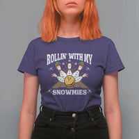 Funny Christmas Bowling T Shirt For Women Rollin With My Snowmies Bowling Pins - Wonder Print Shop