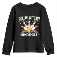 Funny Christmas Bowling Youth Sweatshirt Rollin With My Snowmies Bowling Pins - Wonder Print Shop