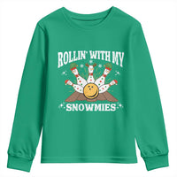 Funny Christmas Bowling Youth Sweatshirt Rollin With My Snowmies Bowling Pins - Wonder Print Shop