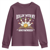 Funny Christmas Bowling Youth Sweatshirt Rollin With My Snowmies Bowling Pins - Wonder Print Shop