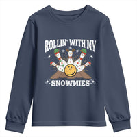 Funny Christmas Bowling Youth Sweatshirt Rollin With My Snowmies Bowling Pins - Wonder Print Shop