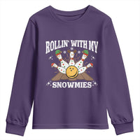 Funny Christmas Bowling Youth Sweatshirt Rollin With My Snowmies Bowling Pins - Wonder Print Shop