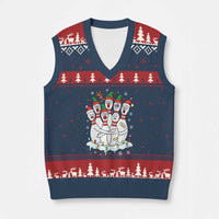 Funny Scared Cartoon Xmas Bowling Pins V-Neck Knit Sweater Vest - Wonder Print Shop
