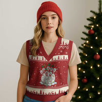 Funny Scared Cartoon Xmas Bowling Pins V-Neck Knit Sweater Vest - Wonder Print Shop
