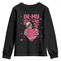 Funny Anti Valentine's Day Youth Sweatshirt In My Self Love Era Skeleton Hearts
