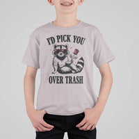 Funny Valentine's Day Racoon T Shirt For Kid I'd Pick You Over Trash Rose