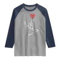 Funny Valentine's Day I Love You Hand Sign ASL Heart Raglan Shirt
