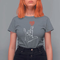 Funny Valentine's Day I Love You Hand Sign ASL Heart T Shirt For Women
