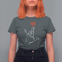 Funny Valentine's Day I Love You Hand Sign ASL Heart T Shirt For Women