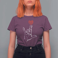 Funny Valentine's Day I Love You Hand Sign ASL Heart T Shirt For Women