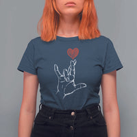Funny Valentine's Day I Love You Hand Sign ASL Heart T Shirt For Women