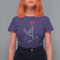 Funny Valentine's Day I Love You Hand Sign ASL Heart T Shirt For Women