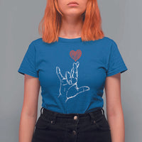 Funny Valentine's Day I Love You Hand Sign ASL Heart T Shirt For Women